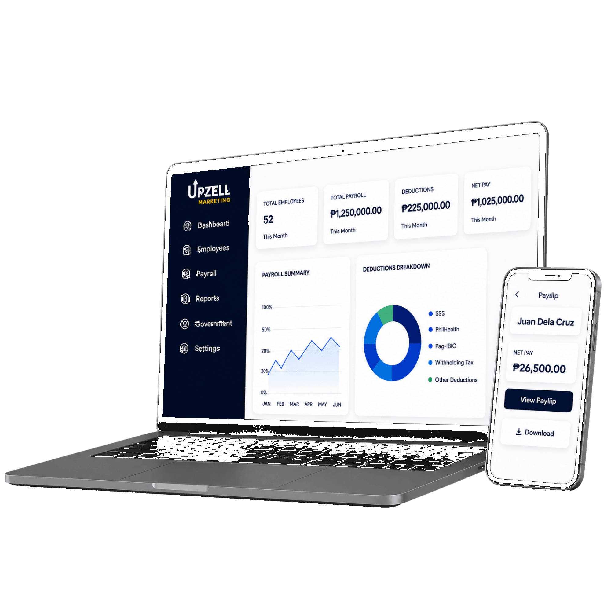 Upzell cloud payroll on laptop and phone